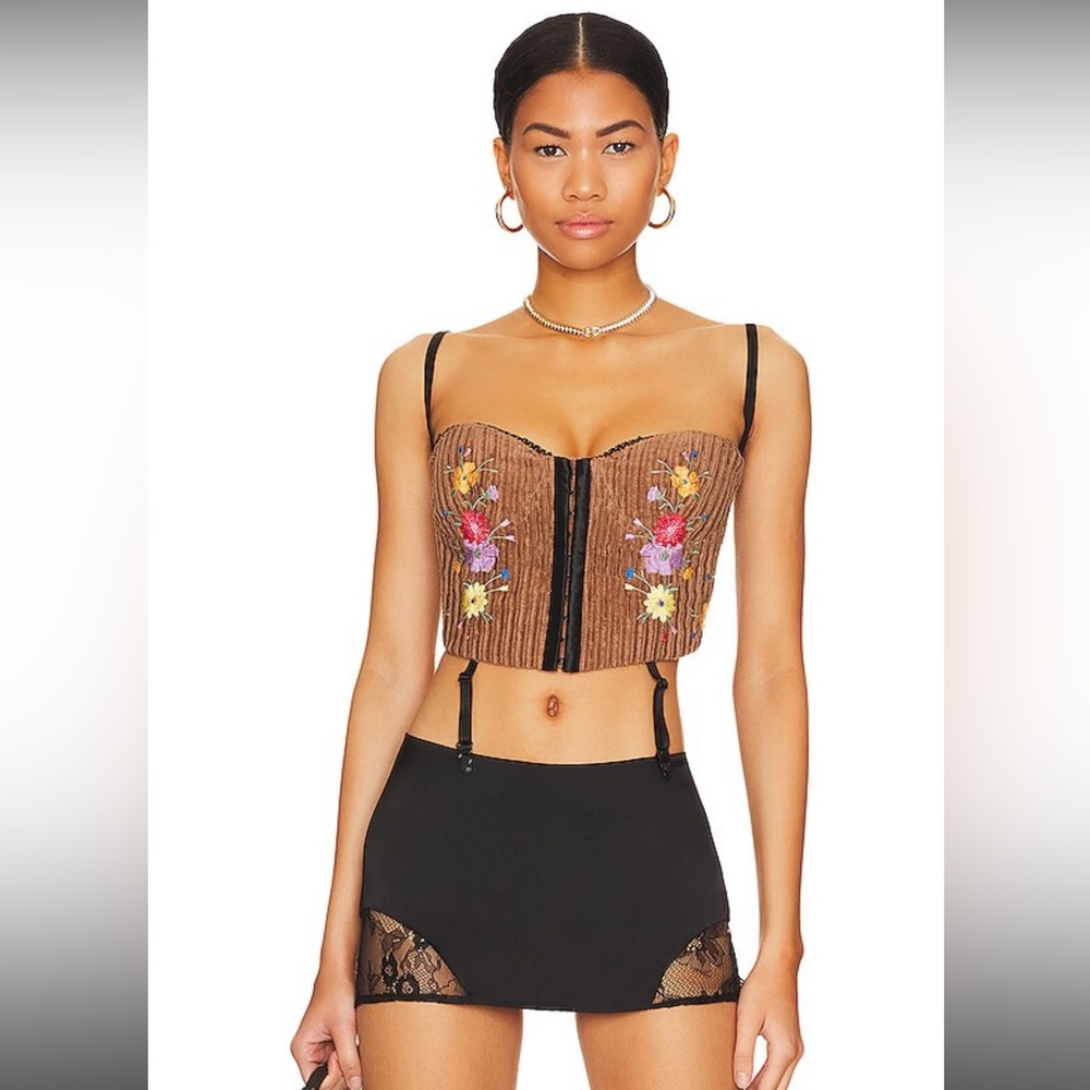 NWOT Danielle Guizio flora balconette floral-embroidered corset top